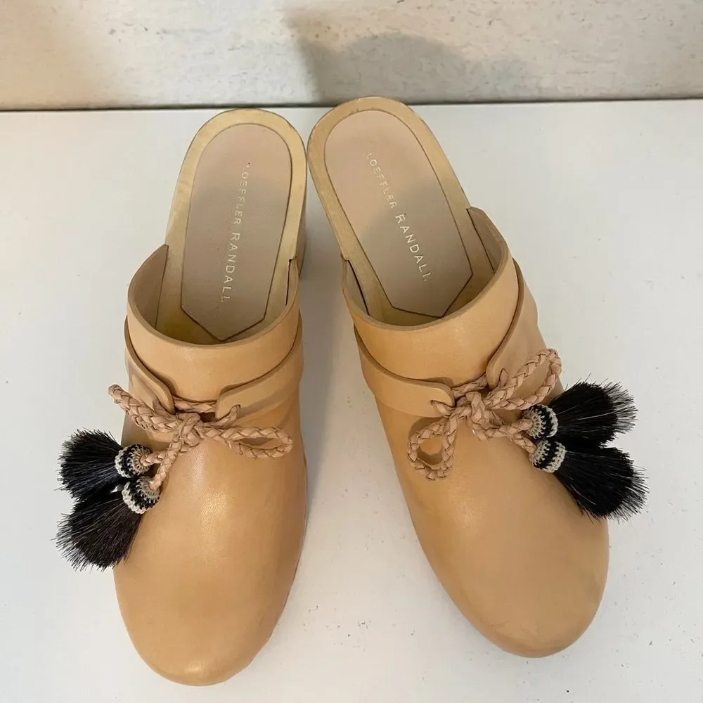 Loeffler Randall Roberta Leather Wooden Clogs Shoes with Tassels Sz. 9 - Picture 10 of 17